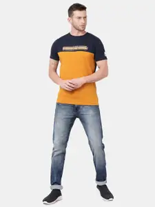 t-base Men Yellow Colourblocked T-shirt
