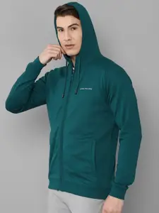 Louis Philippe Men Green Hooded Pure Cotton Sweatshirt