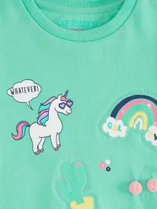 Pantaloons Junior Girls Green Printed Cotton Sweatshirt