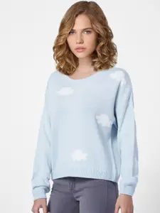 ONLY Women Blue & White Pullover