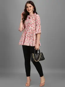 GUFRINA Women Maroon Floral Print Tie-Up Neck Crepe Top