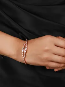 Jazz and Sizzle Women Rose Gold & White Brass American Diamond Handcrafted Rose Gold-Plated Bangle-Style Bracelet
