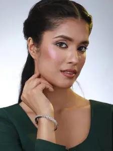 Jazz and Sizzle Women Silver-Plated White Brass American Diamond Bangle-Style Bracelet