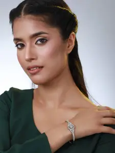 Jazz and Sizzle Women White Brass American Diamond Silver-Plated Bangle-Style Bracelet