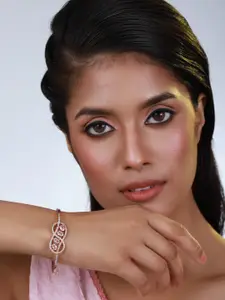 Jazz and Sizzle Women Rose Gold & White Brass American Diamond Rose Gold-Plated Bangle-Style Bracelet