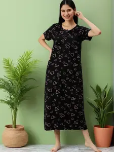 Kryptic Black Printed Pure Cotton Nightdress
