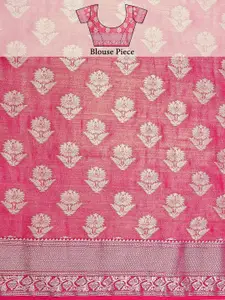 MIMOSA Olive Green & Pink Woven Design Zari Art Silk Kanjeevaram Saree