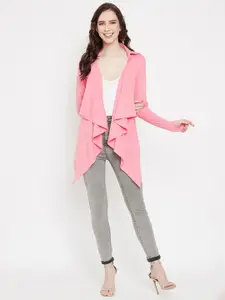 Hypernation Women Pink Cotton Knitted Shrug
