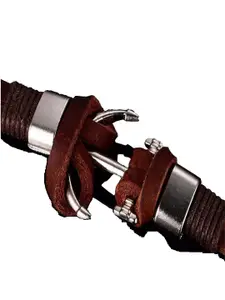 UNIVERSITY TRENDZ Men Brown Leather Stainless Steel Anchor Stylish Wrist Bracelet For Men