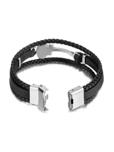 UNIVERSITY TRENDZ Men Black & Silver-Toned Leather Multistrand Bracelet