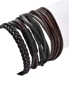 UNIVERSITY TRENDZ Men 4 Black & Brown Leather Multistrand Bracelet