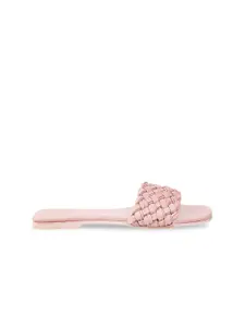 Mochi Women Peach-Coloured Textured Open Toe Flats