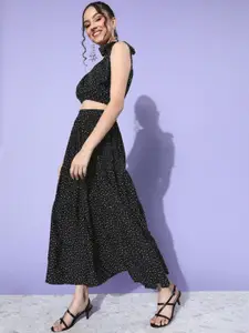 Sera Women Black & White Printed Top with Skirt