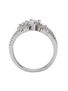 ANAYRA Silver-Plated White 925 Sterling Silver Solitaire AD-Studded Finger Ring