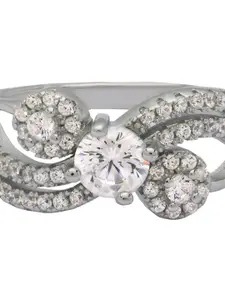 ANAYRA Women Silver-Toned & White AD-Studded  American Diamond Sparkling Finger Ring