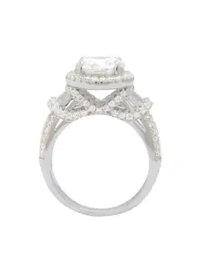 ANAYRA Silver-Toned & White AD-Studded Finger Ring