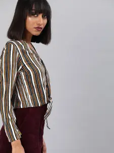 Sera Off White Striped Shirt Style Top