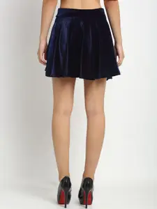 NEUDIS Women Navy Blue Solid Flared Mini Skirts