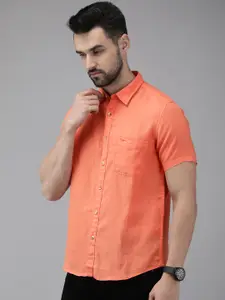 Pepe Jeans Men Orange Solid Pure Linen Casual Shirt