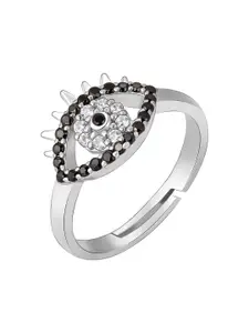 GIVA 925 Sterling Silver Rhodium-Plated Black CZ Studded Evil Eye Adjustable Finger Ring