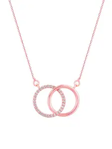 GIVA 925 Sterling Silver Rose Gold-Plated White CZ Stone-Studded Pendant With Chain