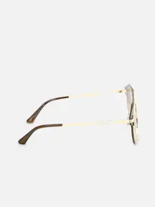 FOREVER 21 Women Brown Lens & Gold-Toned Aviator Sunglasses-59723909-Brown