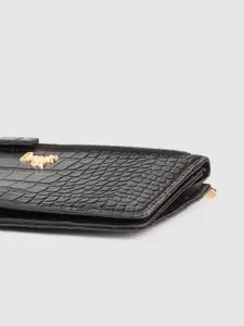 Baggit Women Black Croc Textured Two Fold Wallet