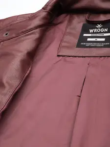 WROGN Men Maroon Textured Biker Jacket