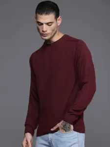 WROGN Men Burgundy Solid Pullover