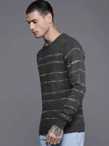 WROGN Men Grey Striped Pullover