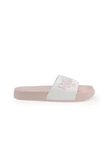Red Tape Women Pink & White Printed Rubber Sliders