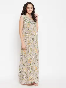 Clovia Women Beige Printed Maxi Nightdress