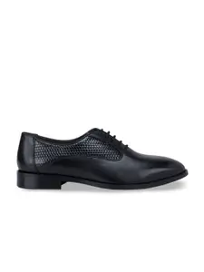 ROSSO BRUNELLO Men Black Textured Genuine Leather Formal Derbys