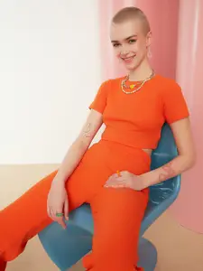 Trendyol Women Orange Crop Top with Trousers