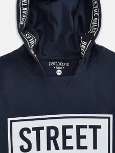 Pantaloons Junior Boys Navy Blue Typography Printed Hooded Sweatshirt