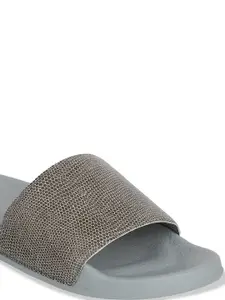 ICONICS Women Grey Printed Sliders