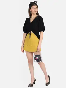 MARZENI Women Black Solid High-Low Crop Top