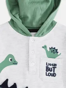 Pantaloons Baby Boys Grey Melange & Green Printed Hooded Sweatshirt