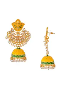 DASTOOR Yellow & White Contemporary Jhumkas Earrings