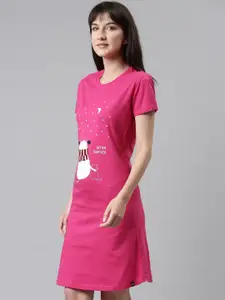 TWIN BIRDS Women Pink Printed Nightdress