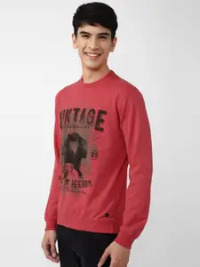 Peter England Casuals Men Red Typography Printed Cotton Sweatshirt