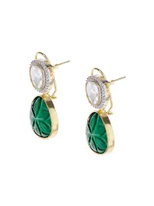AURAA TRENDS Green & 22KT Gold-Plated Kundan Contemporary Drop Earrings