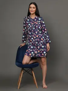 BStories Women  Navy Blue Printed Nightdress