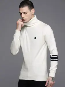 WROGN Men White & Black Solid Turtle Neck Pullover