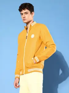 WROGN Men Yellow Solid Mock Collar Bomber Jacket