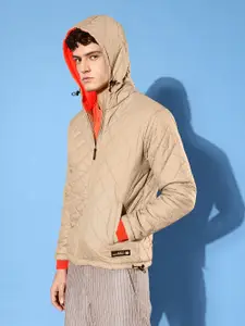WROGN Men Beige Solid Quilted Jacket
