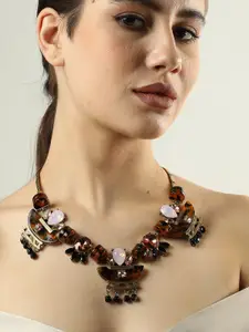 SOHI Gold-Toned & Brown Gold-Plated Designer Stone Necklace