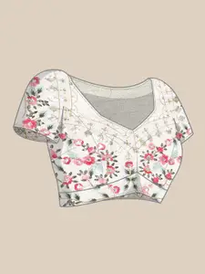 Anouk White Sequinned Organza Saree With Embroidered Border