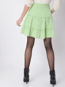 Vero Moda Women Green Solid Mini Flared Skirt