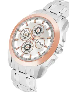 LOREM Men Silver-Toned and Rose Gold Embellished Dial Bracelet Style Straps Analogue Watch